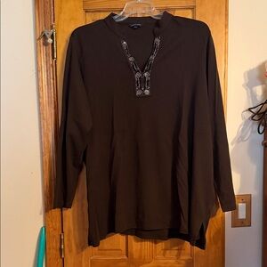 Lands' End Brown Tunic with Embellished Neckline